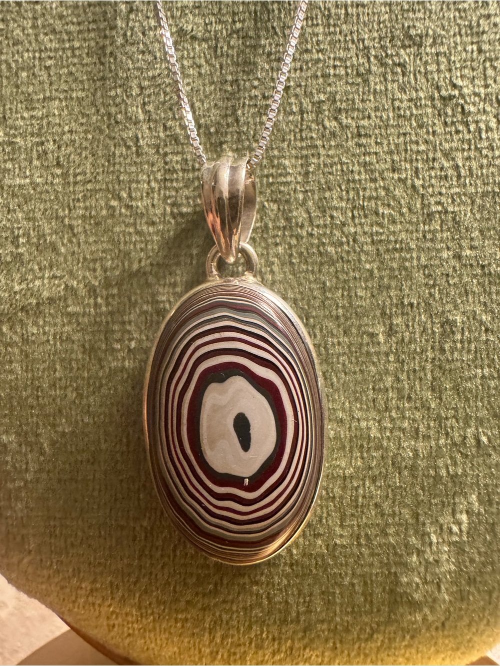 Genuine Fordite Necklace 925 Sterling Silver 18" Italy Box Chain 9.76g
